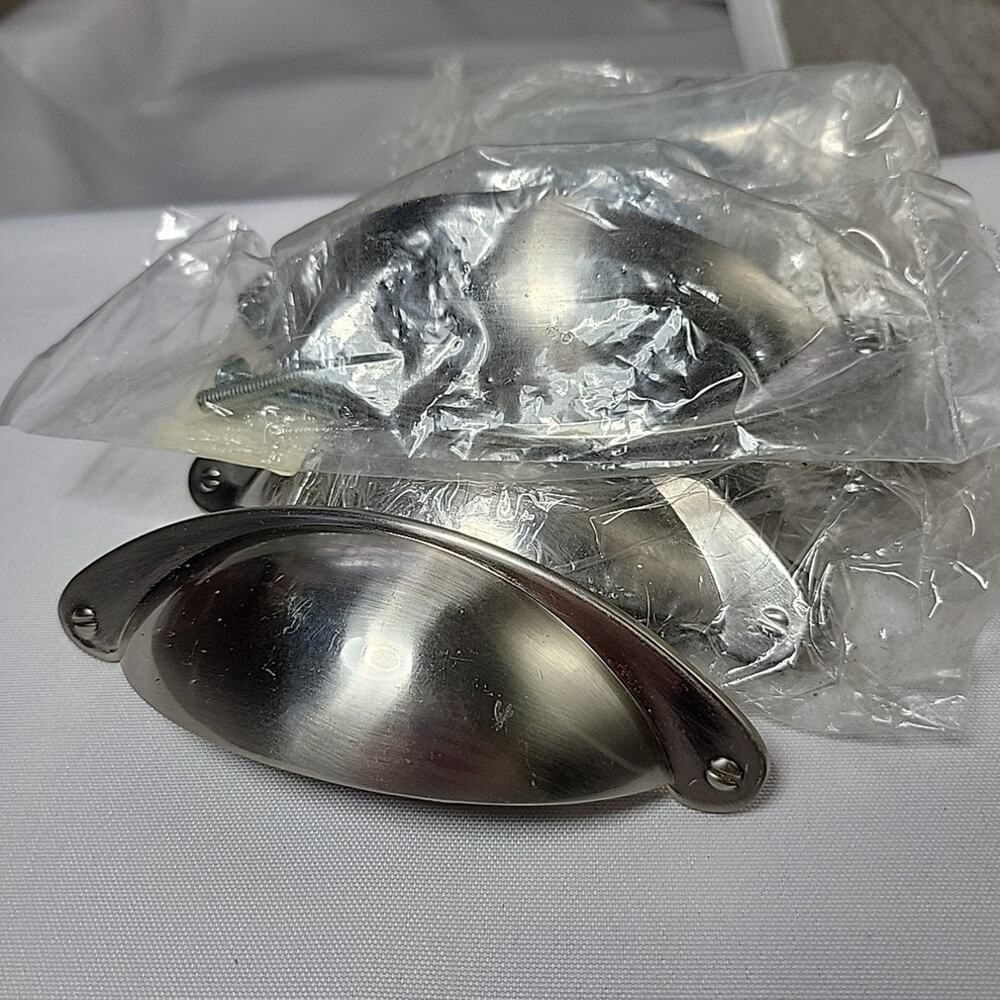 DRAWER Cup PULLS Satin Silver Jeffery Alexander Deco Hardware Lot Of 6 NEW